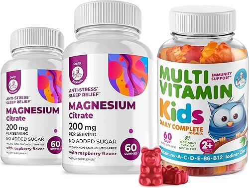 Gomitas multivitamínicas para niños, 14 vitaminas esenciales y gomitas de magnesio sin azúcar, suplemento diario de vitamina A, C, D, E vegetariano