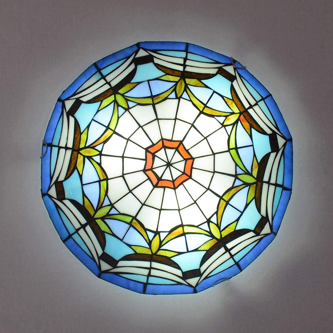 Plafonnier de couloir vintage Tiffany en vitrail fait à la main