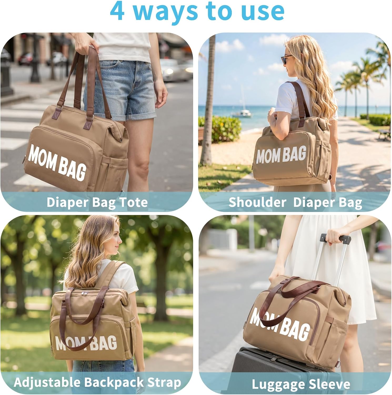 Large Mom's Diaper Bag, Diaper Bag Tote with 2 Organized Pouches & Changing Pad