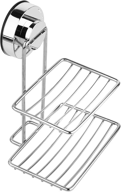 ULTECHNOVO Soap Dish for Shower with Suction Cup, Shower Soap Dish Soap Bar Holder Double Layer Stainless Steel Soap Basket with Suction Cup No Drilling for Bathroom Kitchen Sponge