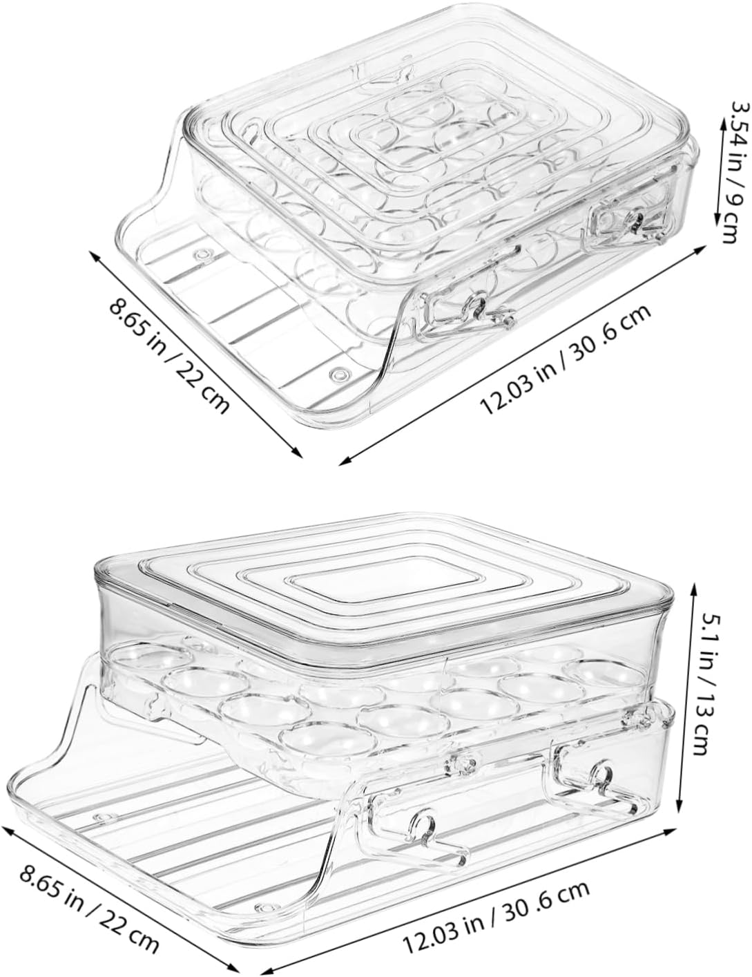 Double Egg Storage Box Lids Food Containers for Fridge Auto Rolling Egg Organizer