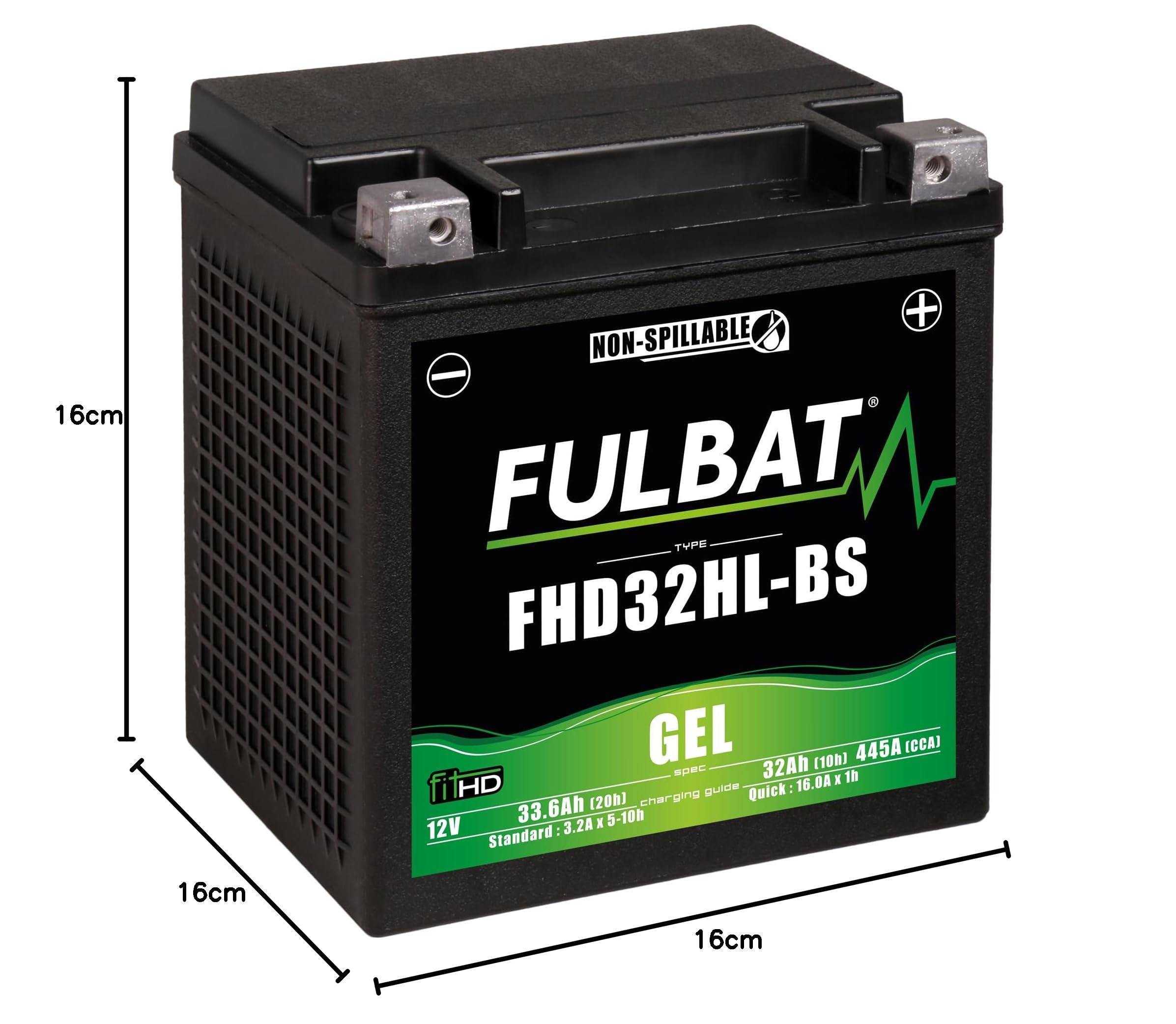 Fulbat FitHD FHD32HL-BS Batterie Moto GEL 12V 33,6Ah 445A – Batterie Sans Entretien Haute Capacité pour Moto, Quad, Scooter, Jet Ski, Motoneige – Résistante aux Vibrations, Compatible Temps Froid