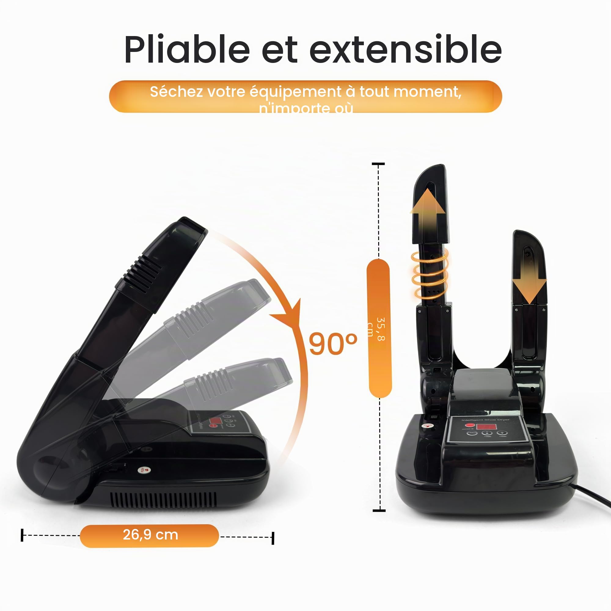 MBSM Sèche-Bottes et Chaussures, seche Chaussure Electrique, seche Gants de Boxe, seche Chaussures de Foot, Support Portable réglable et minuteur, Design Pliable et séchage Rapide pour Chaussures