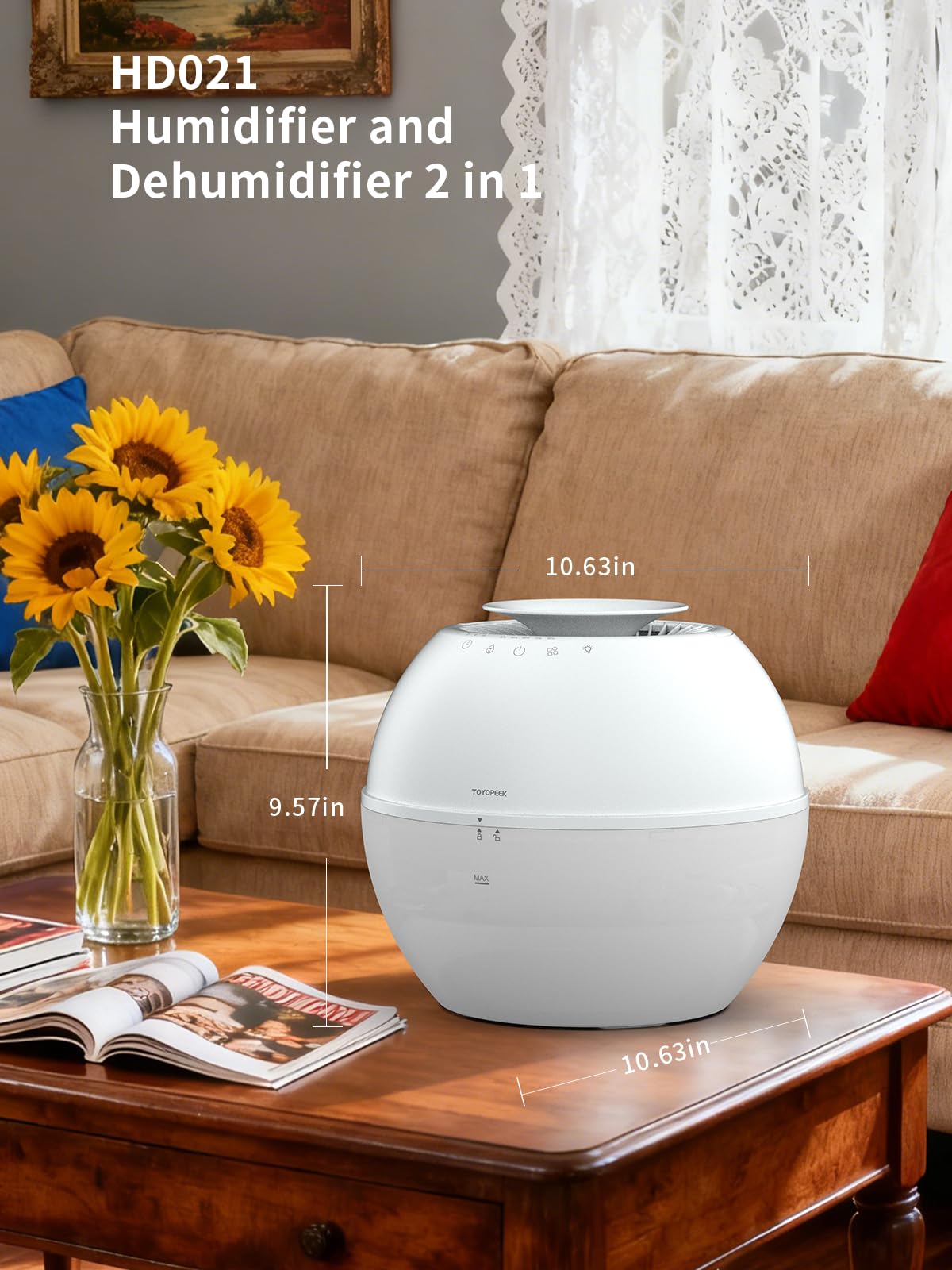 HD021 - Combo de deshumidificador y humidificador 3 en 1, deshumidificadores pequeños con manguera de drenaje, tanque de agua de 101 onzas, mini deshumidificador portátil compacto para