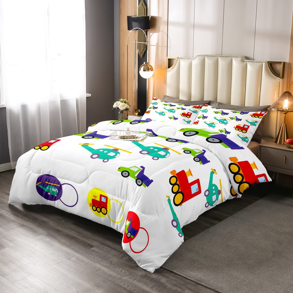 Cartoon Construction Excavator Bedding Set Cars Airplane Duvet Set for Kids Boys Girls Teens Vehicles Truck Breathable Duvet Insert Single Size — image 1