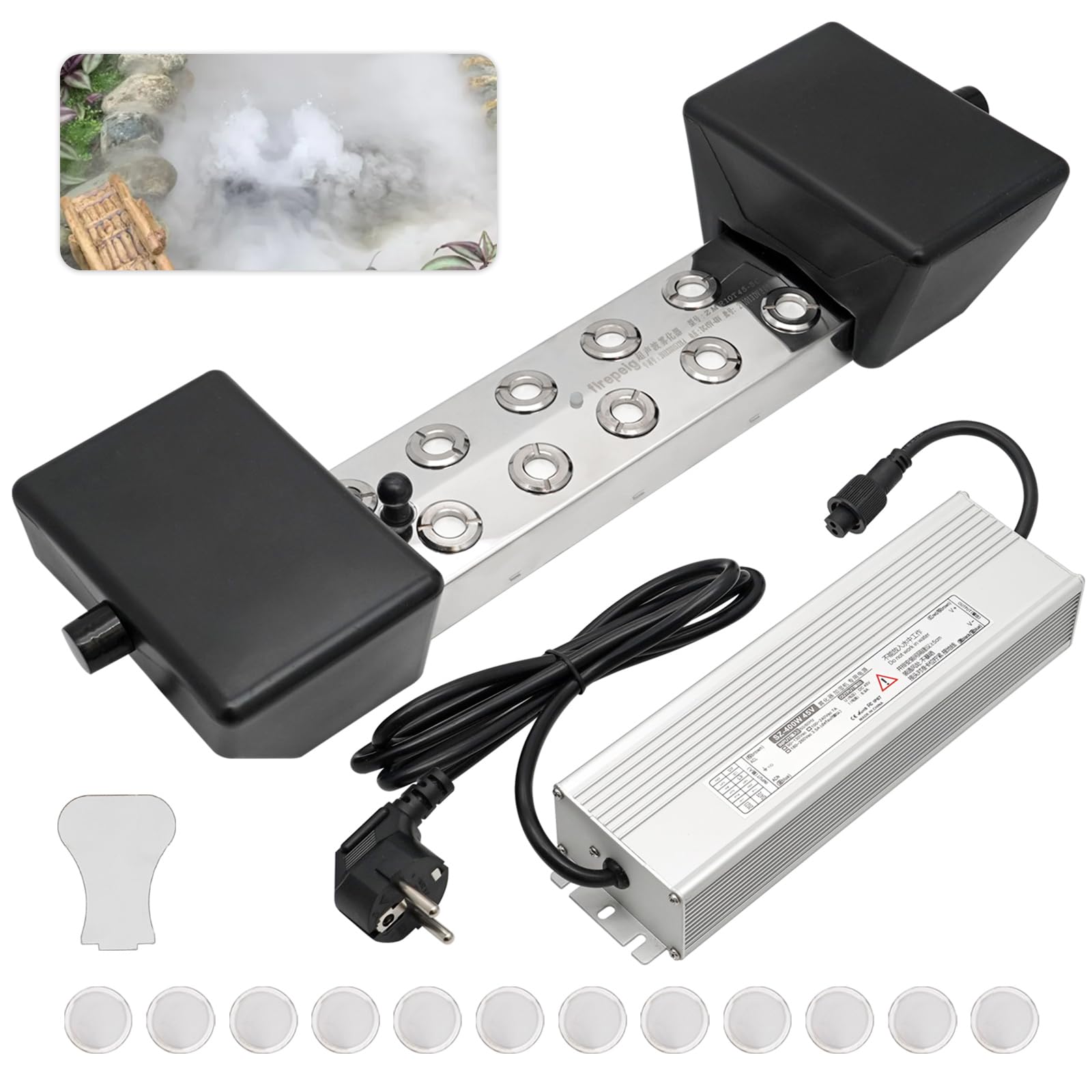 MUYIRTED Nebelmacher, Ultraschall Vernebler 10-Kopf 7L/ H Nebelbefeuchter, Nebelmaschine Mit 400w Netzteil Und Boje, Nebler Fogger Kann Für Terrarien, Teichen, Springbrunnen, Halloween Und Weihnachten