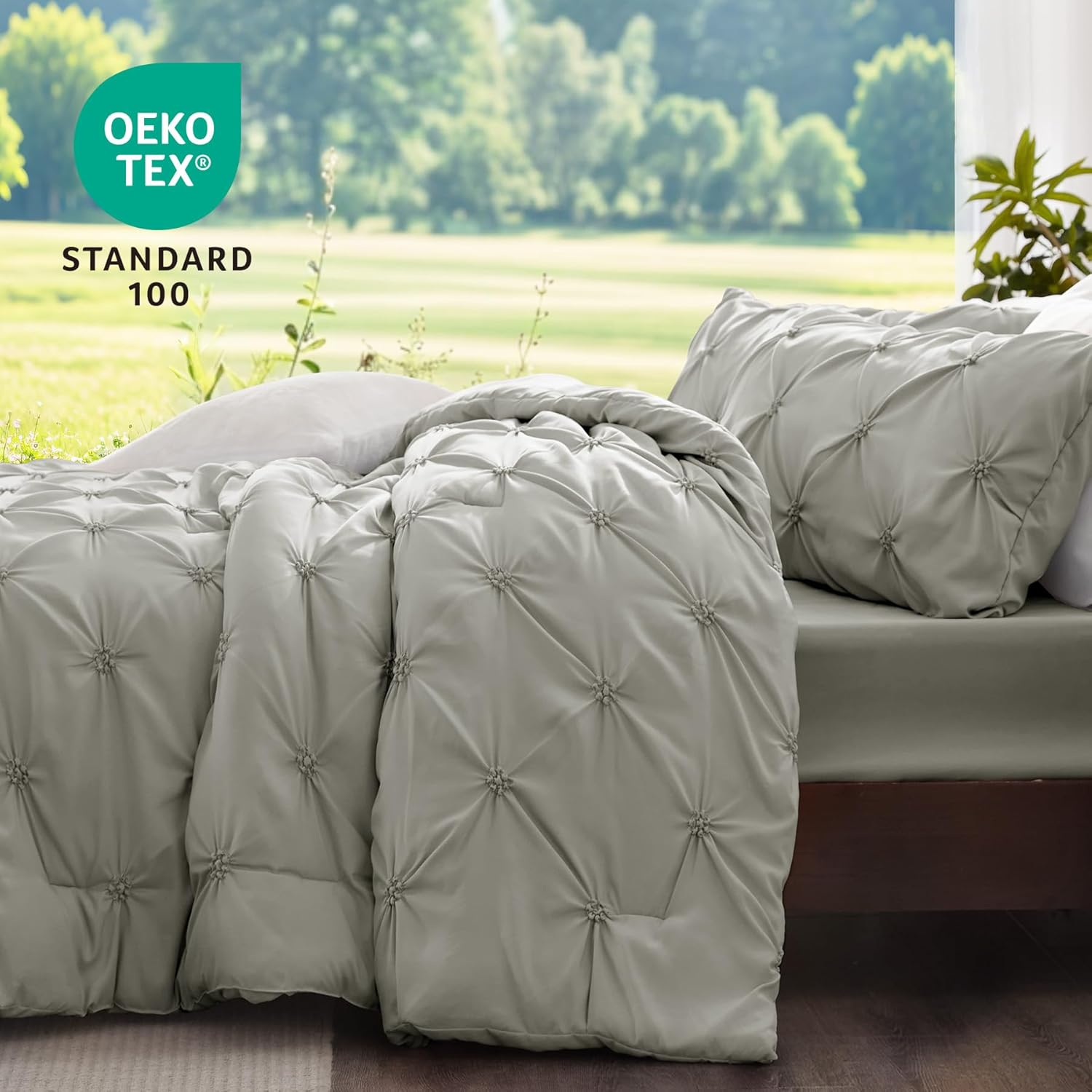 BEDELITE Grey Queen Comforter Set - 3 Pieces Boho Pintuck Bedding Comforter Sets, Lightweight Soft & Warm Bed Comforter Queen with 2 Pillowcases for All Season - Image 3