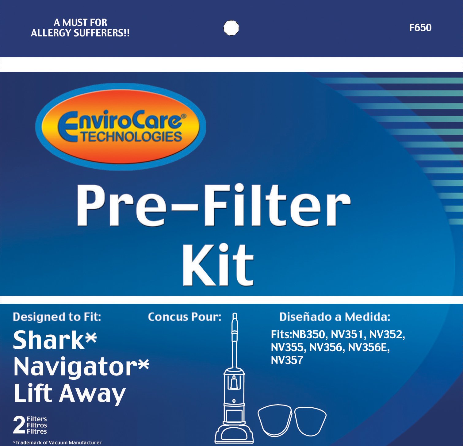 Envirocare de remplacement de filtres d'aspirateur Shark Navigator Lift-away Nv350, Nv351, Nv352, Nv355, Nv356, Nv356e, Nv357 préfiltre kit 1 Pack blanc