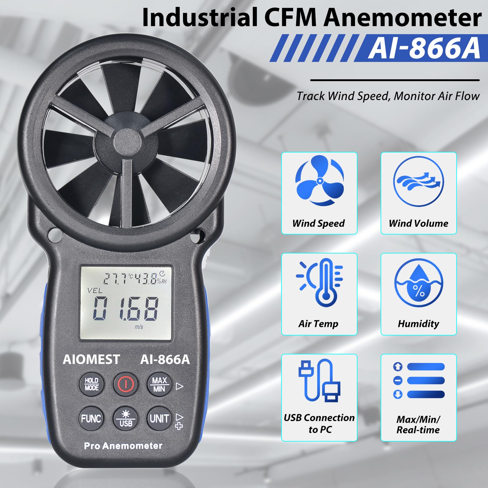 Snapklik.com : HVAC CFM Anemometer, AIOMEST Handheld Air Flow Meter ...