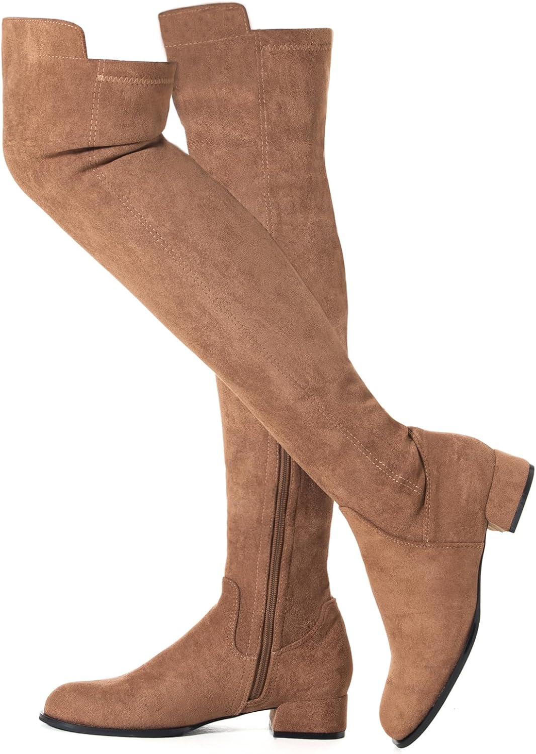 N.N.G Women Over the Knee Boots Thigh High Suede Black Block Low 2 Inch Heel Chunky Above Knee Winter Pointed toe