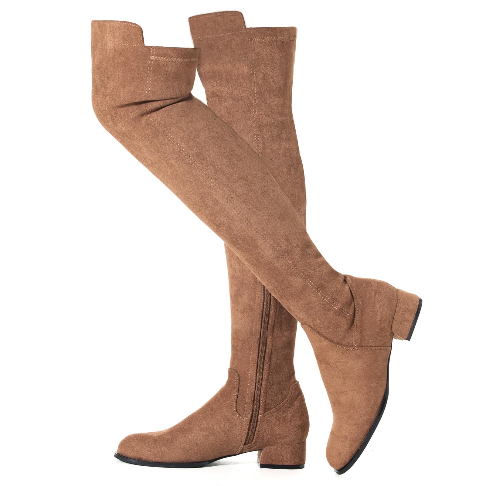 N.N.G Women Over the Knee Boots Thigh High Suede Black Block Low 2 Inch Heel Chunky Above Knee Winter Pointed toe
