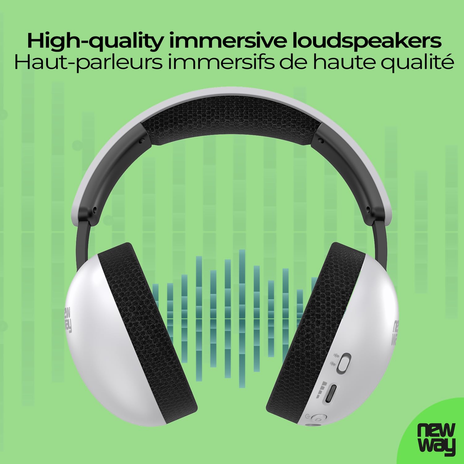 NEWWAY NH251 - Cuffie audio senza fili, microfono retrattile, tripla modalità WiFi 2,4 GHz/BT, ricevitore USB/USB-C, per PC, laptop, smartphone, console e Mac (bianco)