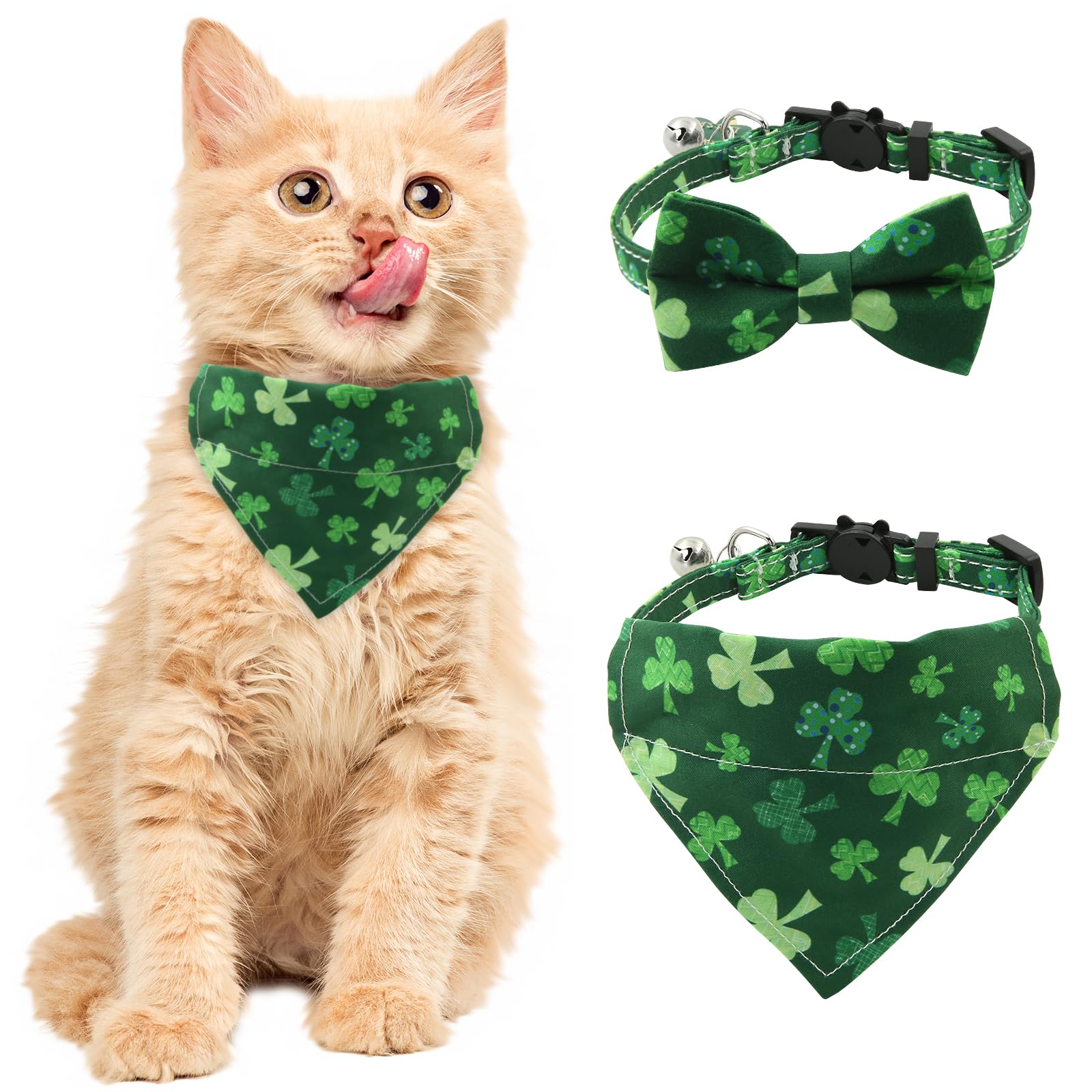 Costume pour chien Saint-Patrick : nœud papillon et bandana vert réglable pour chat et chiot