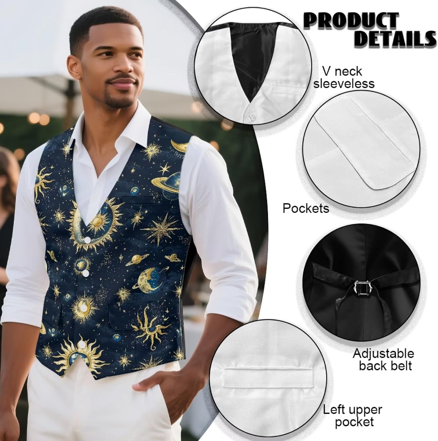 Men's Dress Suit Vests Business Slim Fit Waistcoat Vest for Tuxedo with Back Strap