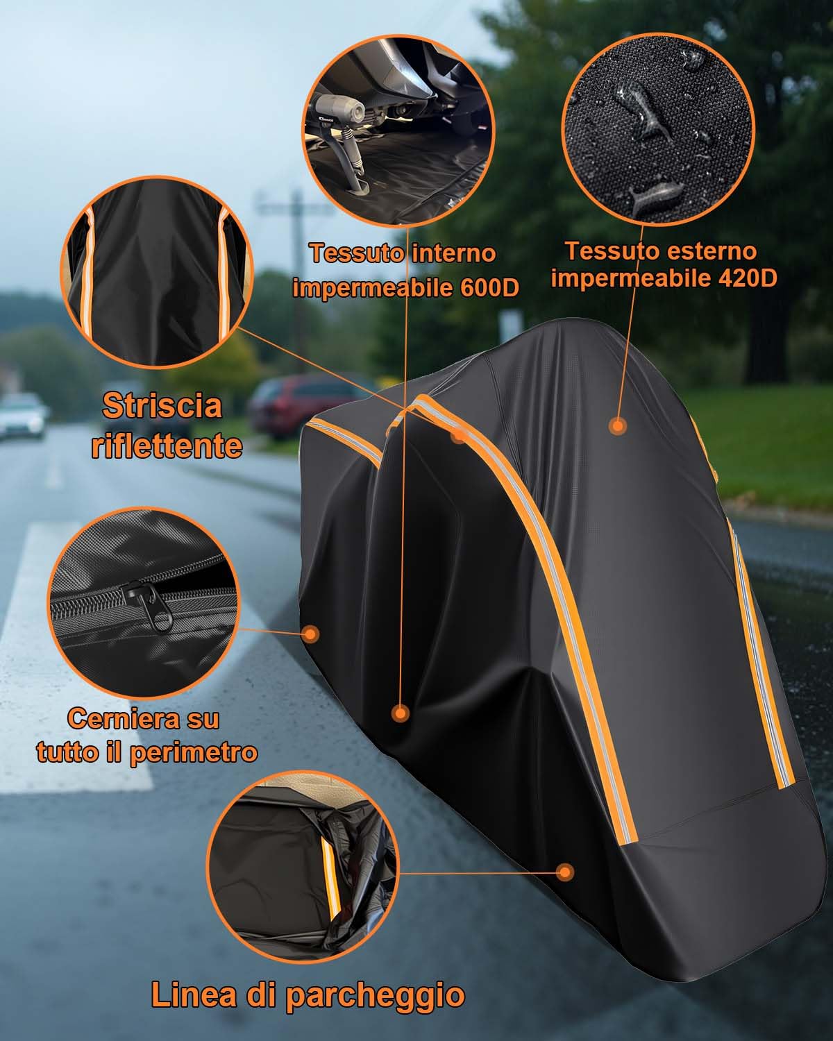 Telo Moto, Completamente Chiuso Telo Coprimoto da Esterno Resistente Telo Copri Moto Universale per Scooter Motorino Motocicletta Ciclomotori 275x115x150cm