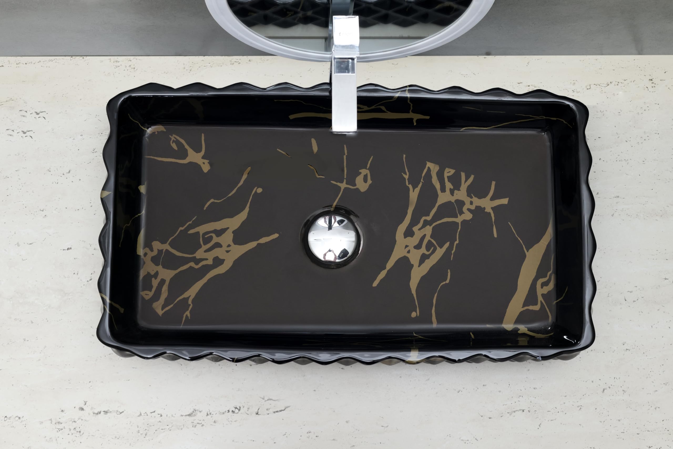 HISRE Designer Glossy Finish Table Top Wash Basin Vessel Sink with Slim Rim Vessel Sinks For Bathrooms (Deer Design Wash Basin, 24 x 14 x 4.5 Inch) (Style - 1) DM4604, photo 4 of 4