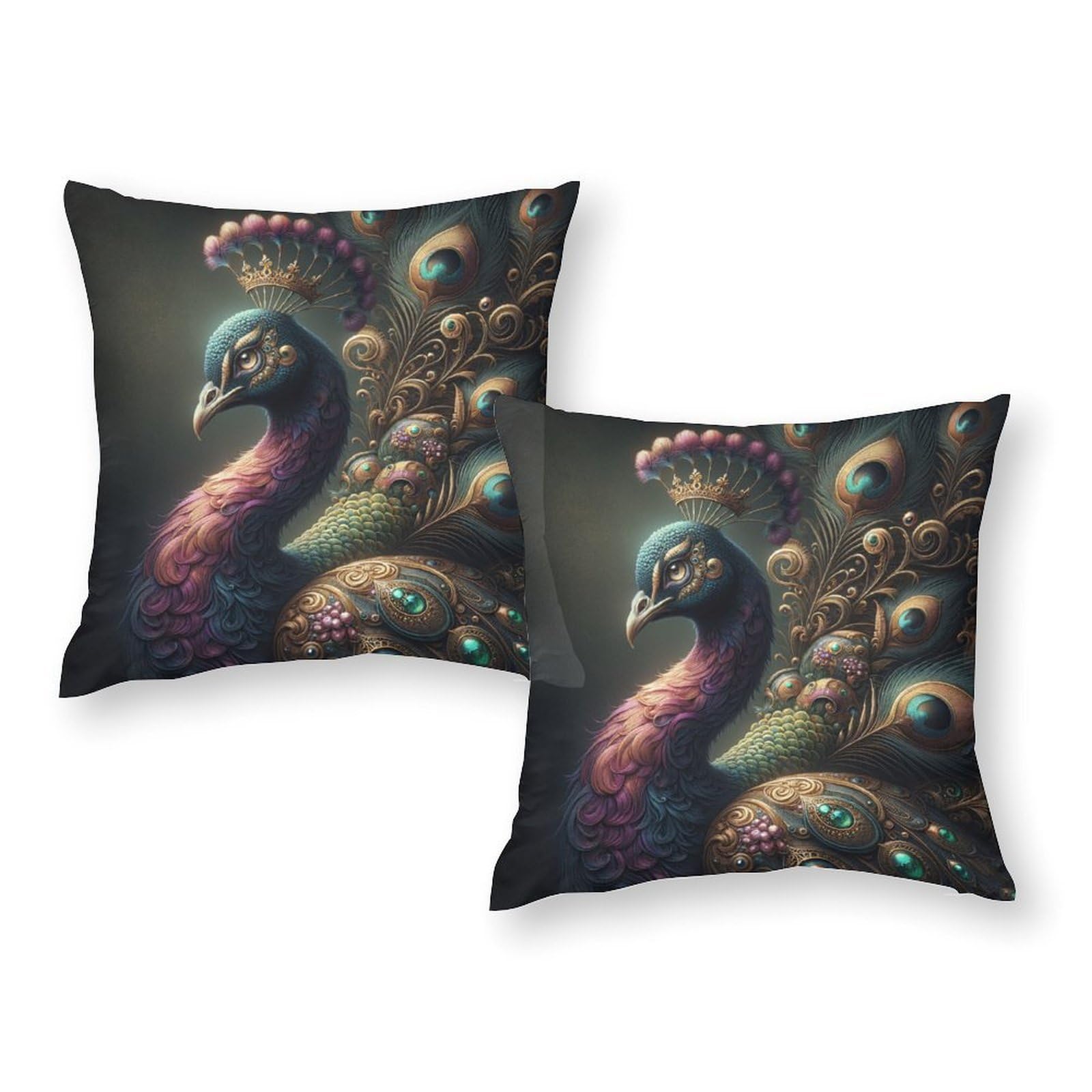 Taies d'oreiller motif paon infroissables et respirantes en lot de 2