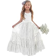 LalaMira Flower Girl Dress Ruffle Lace Boho Toddler Dresses Sleeveless