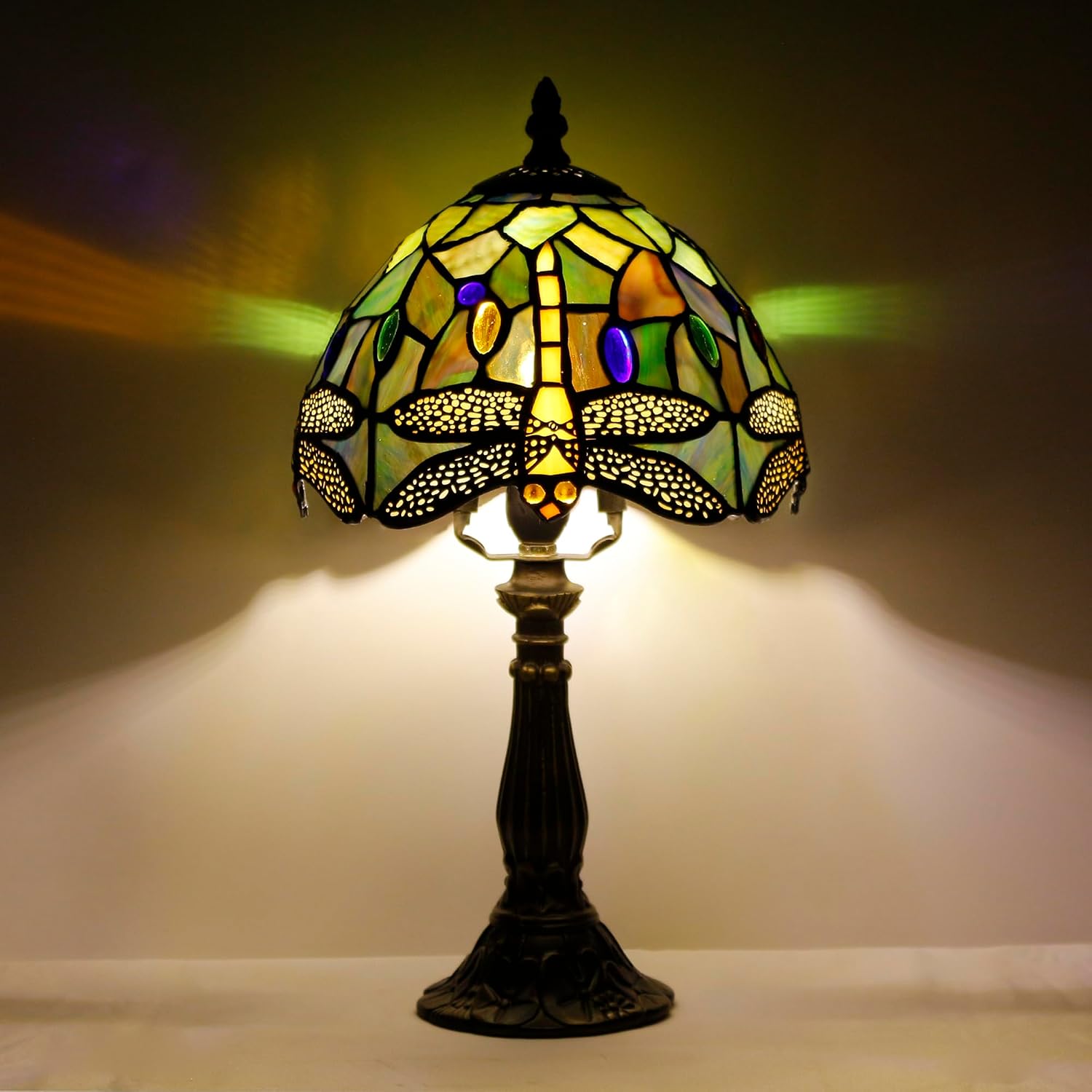 Tiffany Lamp Touch Control Table Lamp Brown Yellow Stained Glass Desk Lamp 8X8X14.5 Inches Dragonfly Style Reading Light
