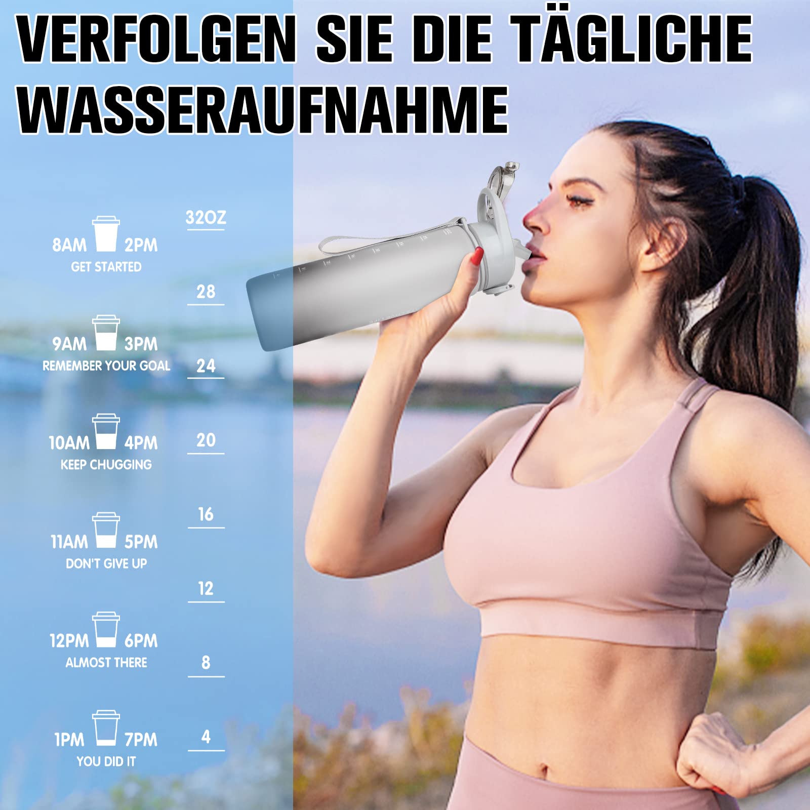 CHIFIGNO Wasserflasche Mit Gänseblümchen-Muster – 1000 Ml, BPA-frei, Auslaufsicher, Mit Strohhalm & Tragegriff