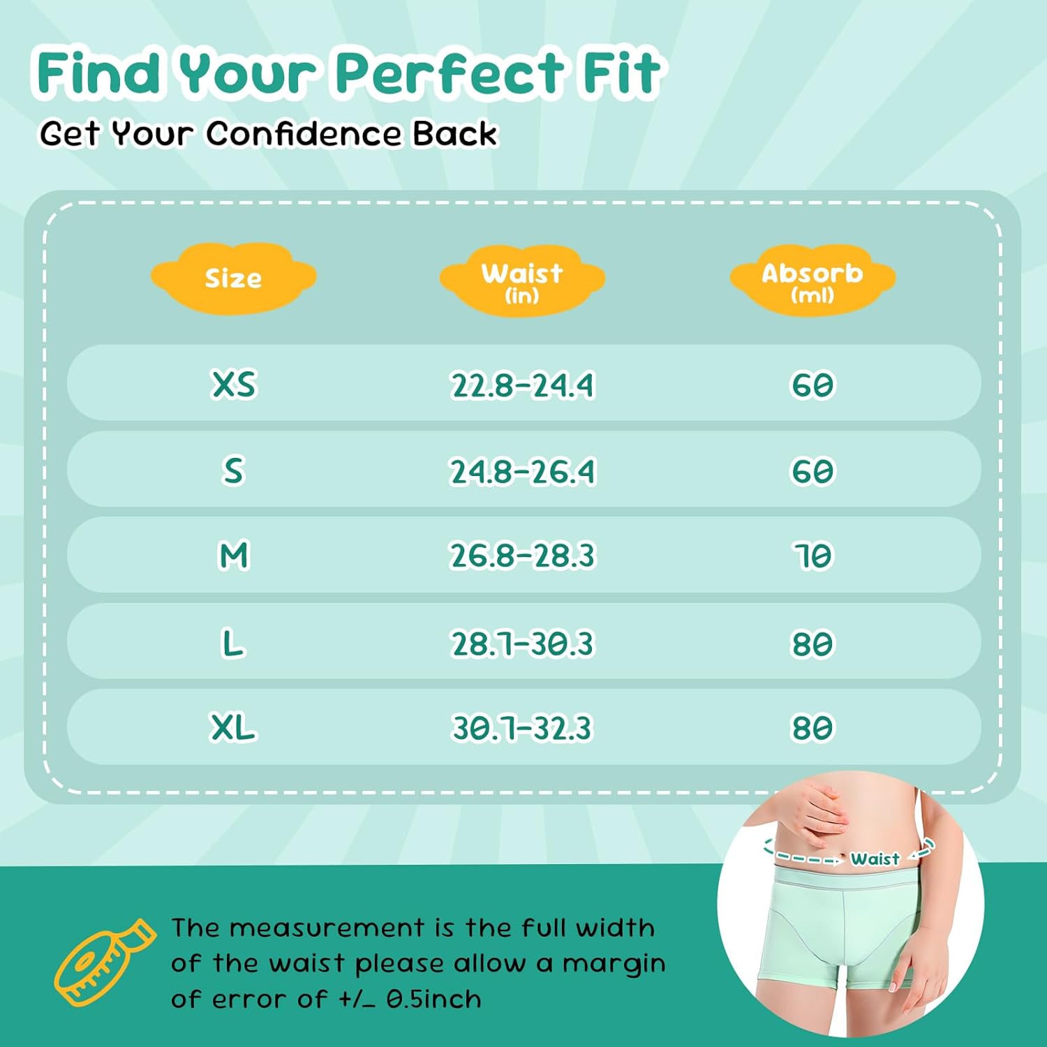 Carer Boys Incontinence Underwear Washable with Front Absorbent 80ML Breathable Cotton Absorbent Underwear for Kids 5 Pack Reusable Waterproof Incontinence Underwear for Boys Age 4-18, X-Large - Image 4