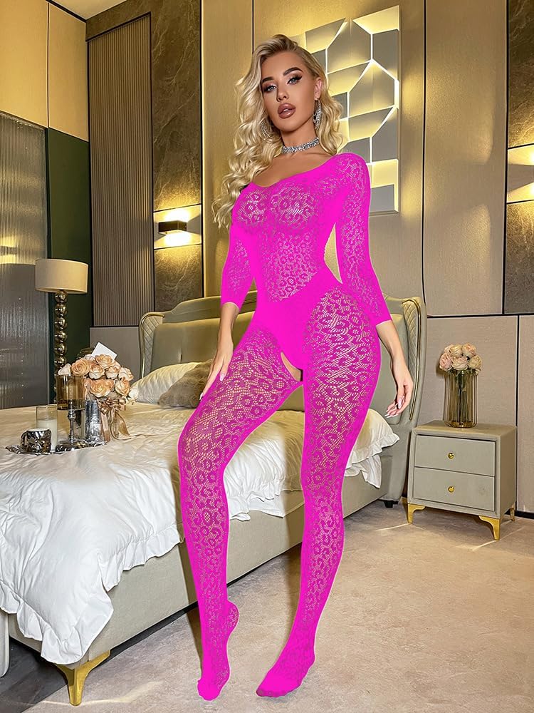 Women's Fishnet Bodysuit Lace Jumpsuit Fishnet Lingerie Mesh Body Stockings Rave Outfits For Women