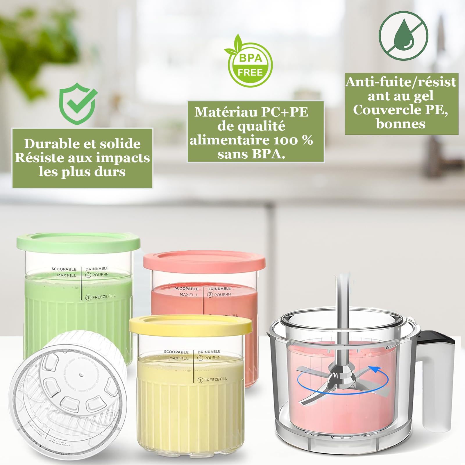 Lot de 4 Récipients à Crème Glacée de Rechange pour Ninja Creami Deluxe NC500/NC501/NC501EU Series, 680ML pour Accessoires Ninja Machine à Glace, Sans BPA