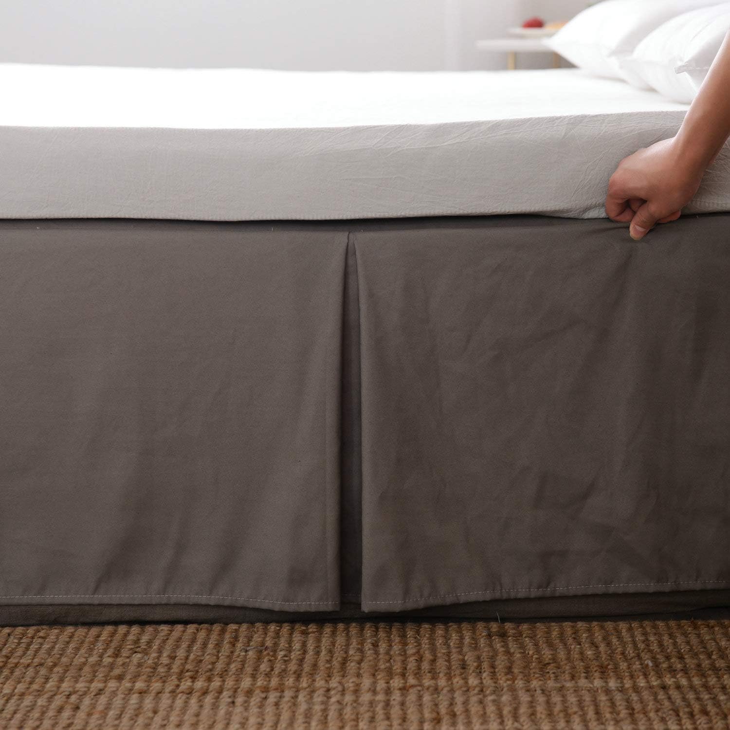 Usual Joy Bedding Microfiber Bed Skirt - Wrinkle and Fade Resistant 15 inch Tailored Drop (Grey Queen)