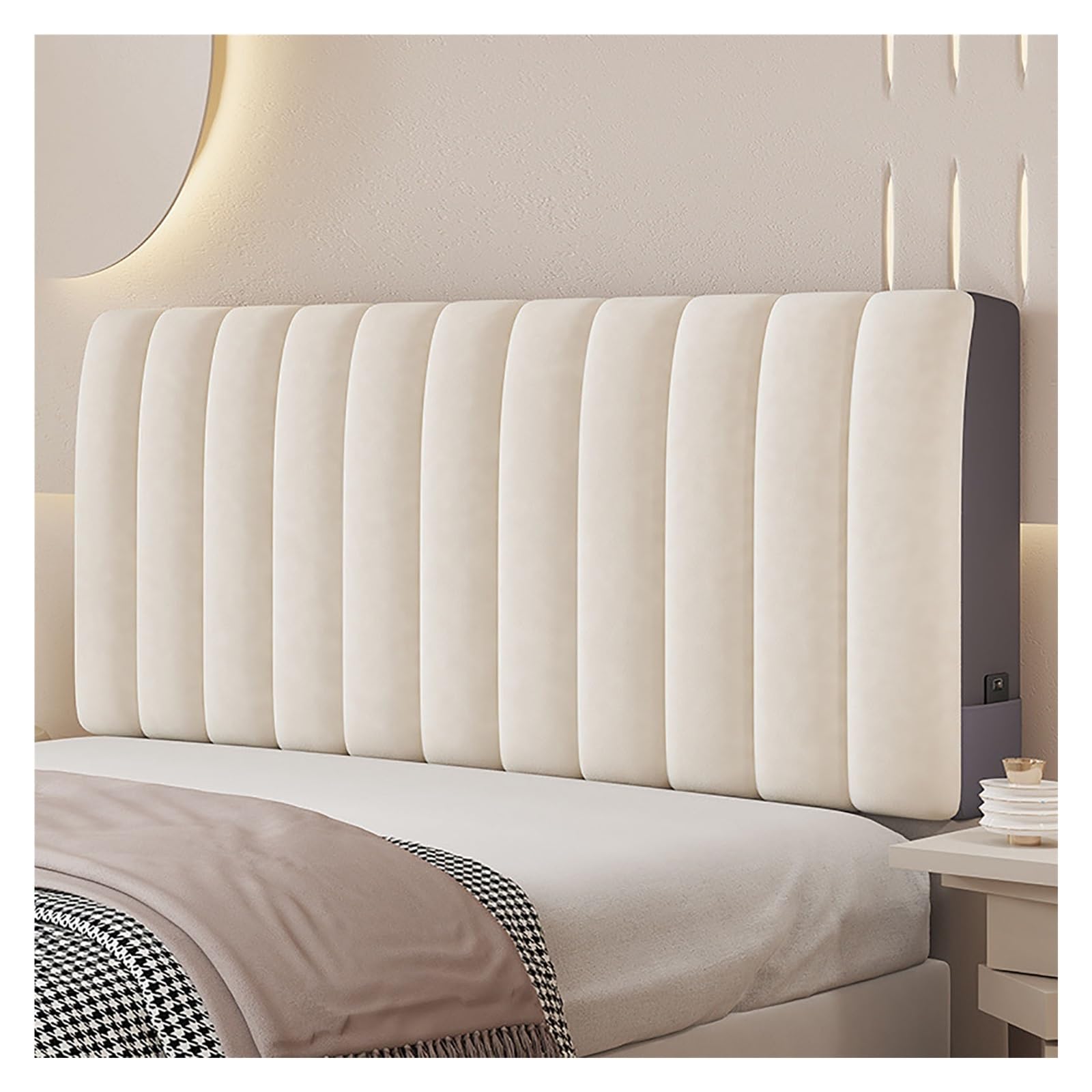 Fundas Cabecera De Terciopelo Tamaño Queen King, Funda Protectora Gruesa De Color Sólido For Cabecera, Fundas Cabecera Acolchada, Fundas Cabecera De Cama Acolchada Suave(Beige,150cm)