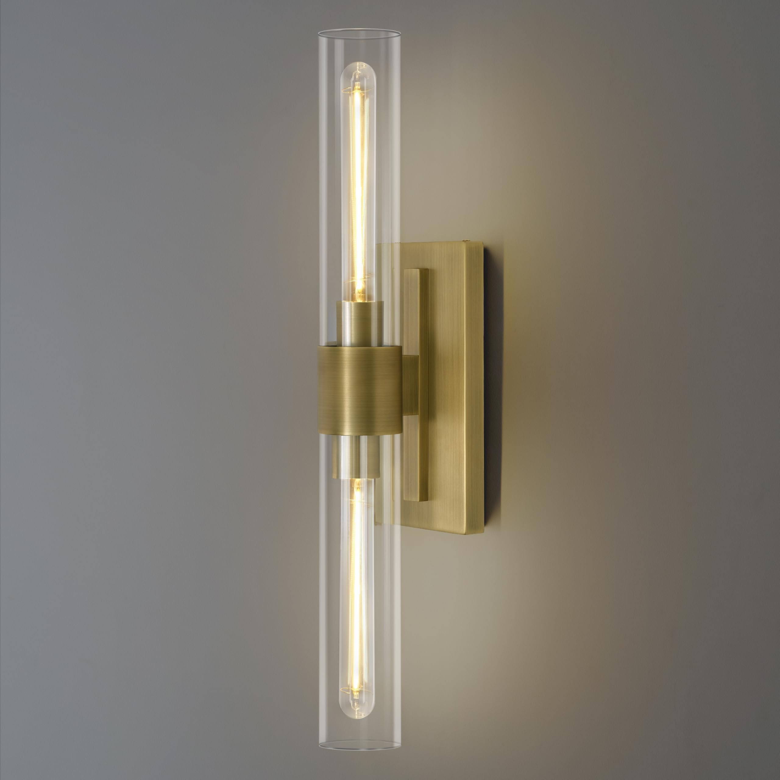 Photo 1 of Brass Bathroom Vanity Light, 2-Light Bathroom Wall Sconce Over Mirror, 22.8" Gold Vanity Light for Bathroom, Dimmable Vanity Sconce with Glass Tube, Bathroom Linear Sconce Vertical & Horizontal, 1 PC