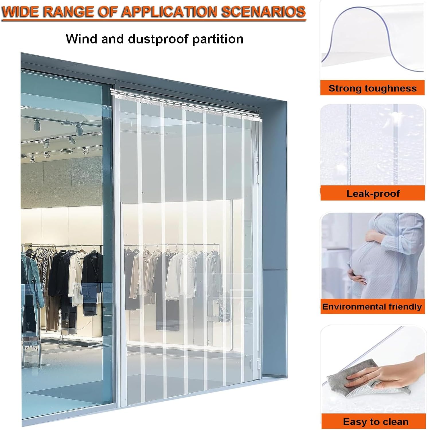 Door Curtain Freezer stripdoor,PVC Door Strips Clear Vinyl Curtains,Windproof Waterproof PVC Strip Stable Curtain，for Dog House Flap, Freezer,Commercial,(165x190cm/64.96x74.8in)