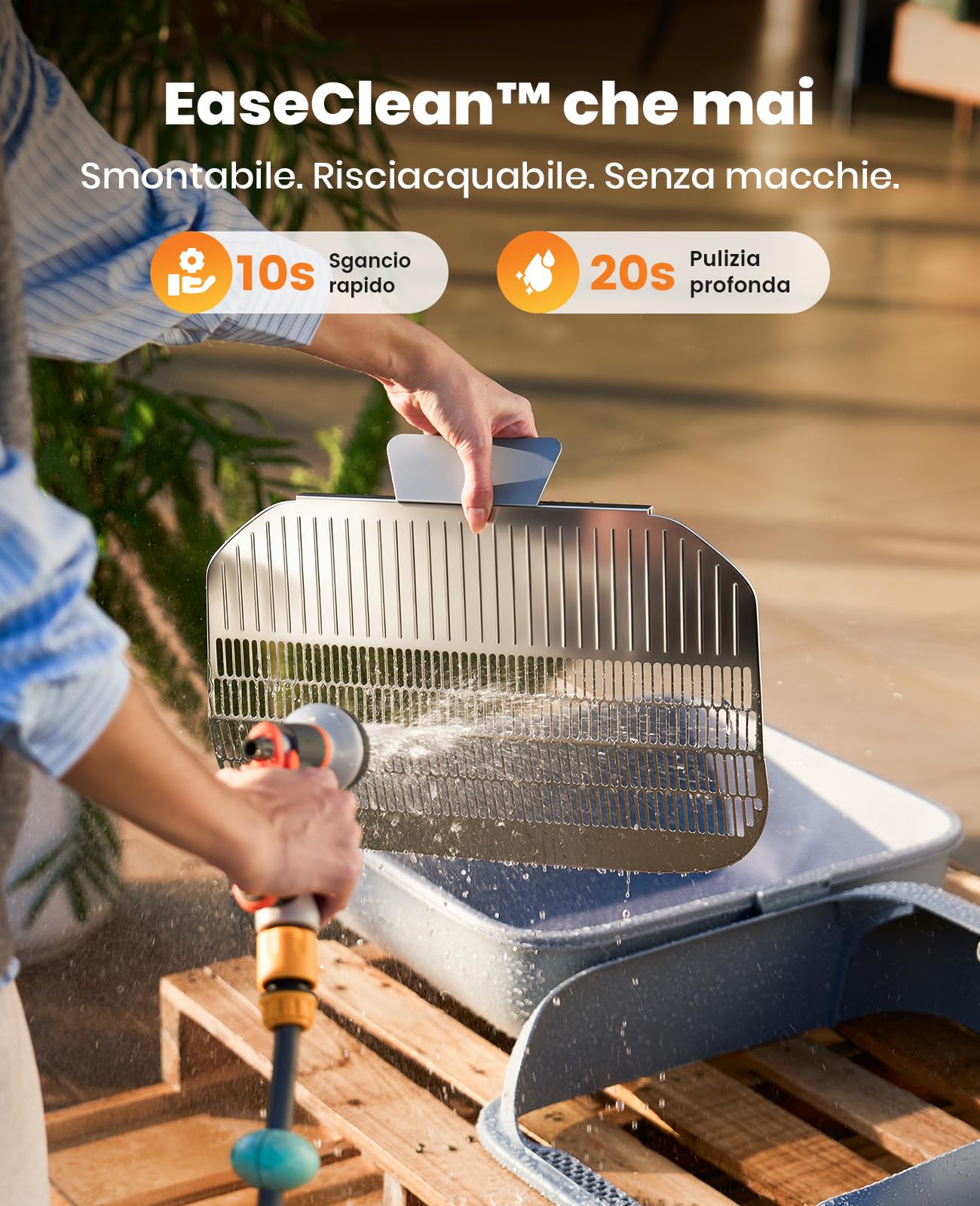 oneisall Lettiera Gatto Autopulentecon sistema EaseClean™, Lettiera Autopulente per Gatti XXL per gatti grandi, griglia in acciaio inox, modalità automatica e manuale, incl. Tappetino e 40 Sacchetti