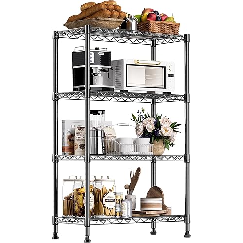 MZG Storage Shelving Steel Heavy Duty 4-Tier Utility Shelving Unit Steel Organizer Wire Rack for Home,Kitchen,Office (13.7" D x 29.5" W x 47.2" H)