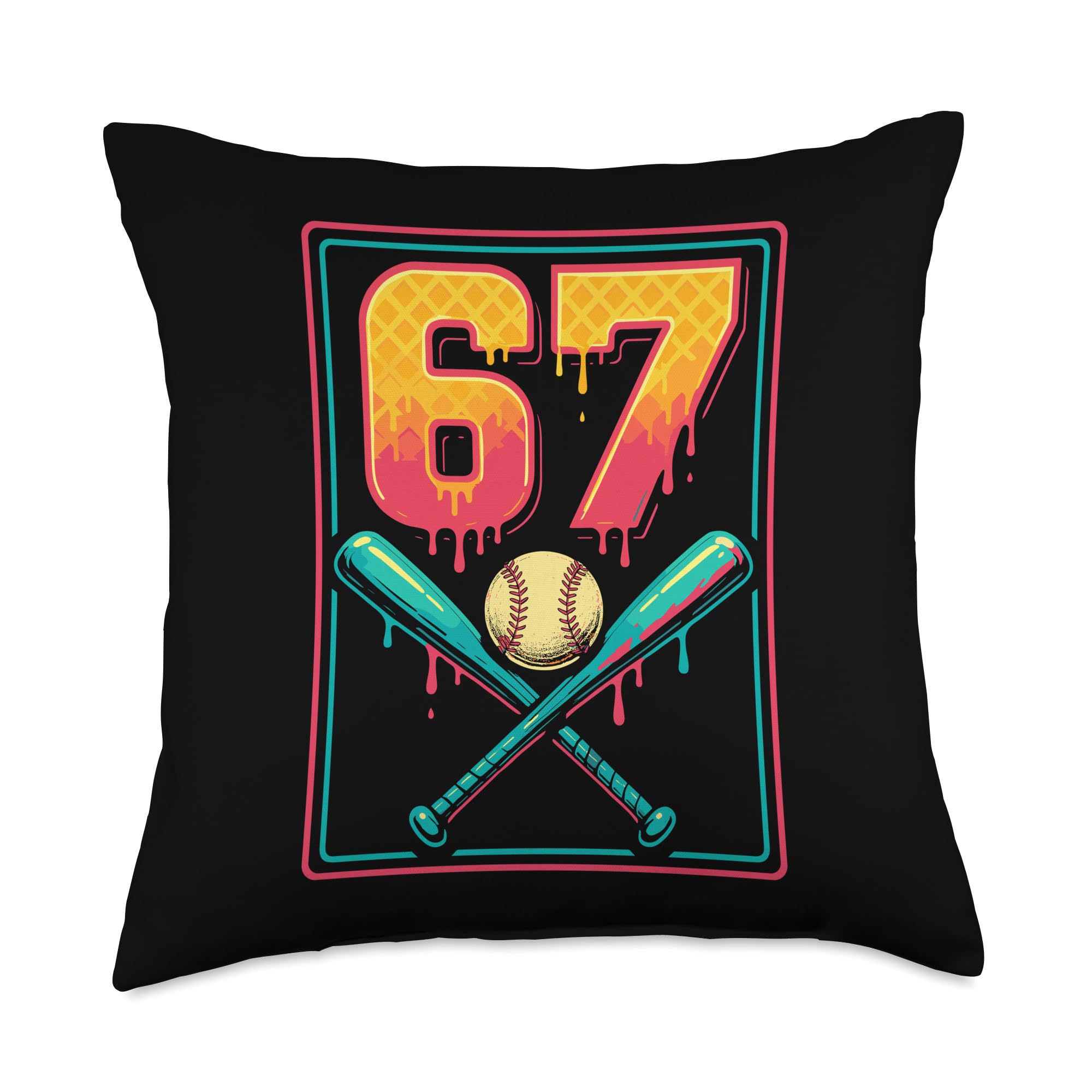 Ice Cream Drip Baseball Stuff 67 Meme Gen Alpha Z Slang Throw Pillow