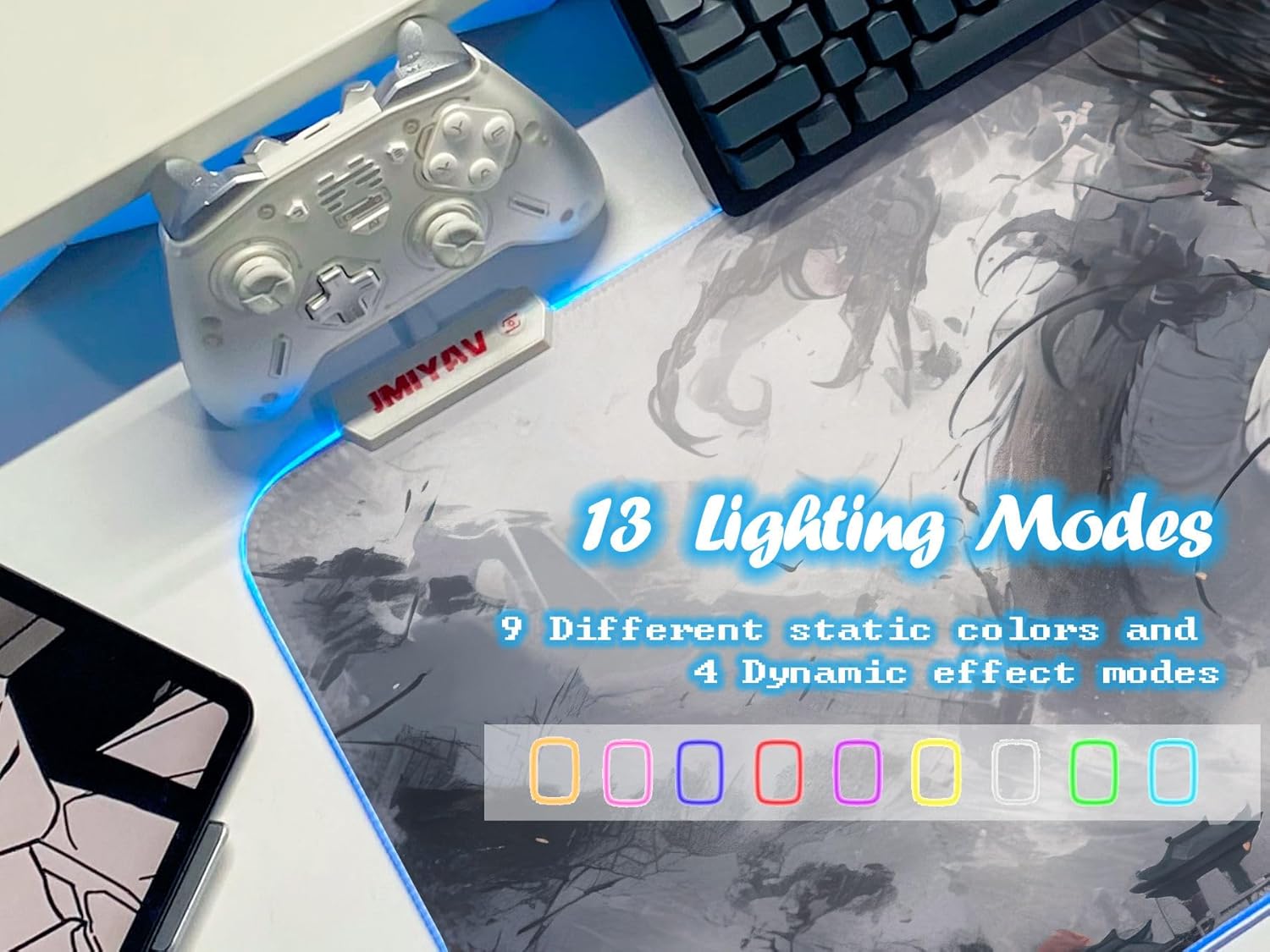 JMIYAV White RGB Gaming Mouse Pad 31.5x12 Inch PC XL Large Extended Glowing Led Light Up Desk Pad Non-Slip Rubber Base Computer Cute Mousepad Mat Desk Accessories Gaming Setup 71-276