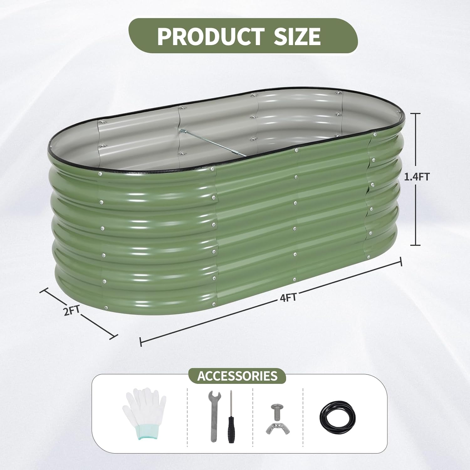 Galvanized Raised Garden Bed Outdoor- 2 Pcs Raised Beds for Gardening| Metal Planter Box, Steel Raised Garden Bed Kit with Gloves for Vegetables, Flower, Herbs (4x2x1.4FT, Green)