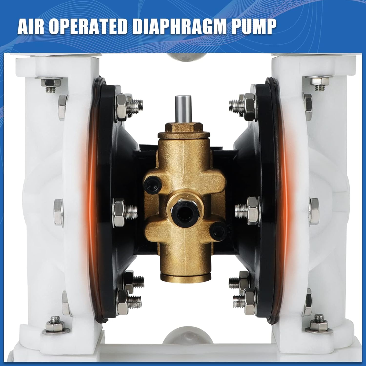 Air Operated Double Diaphragm Pump 1/2 inch Inlet Pneumatic Waste Oil Transfer Pump for Chemical QBK-15 10 GPM Dual Diaphram Polypropylene Nitrile Rubber by Stainless Steel Plastic Max 100 PSI