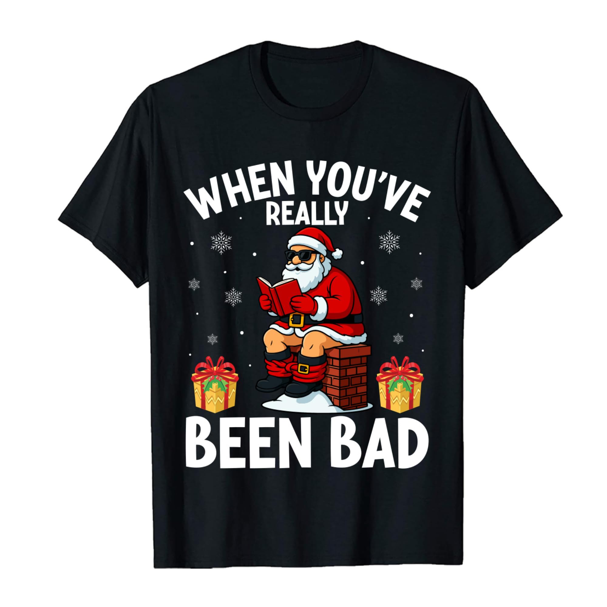 Printpact Unisex Black Funny Christmas T-Shirt, When You've Really Been Bad, Xmas Holiday Design (Uk, Alpha, L, Regular, Regular)