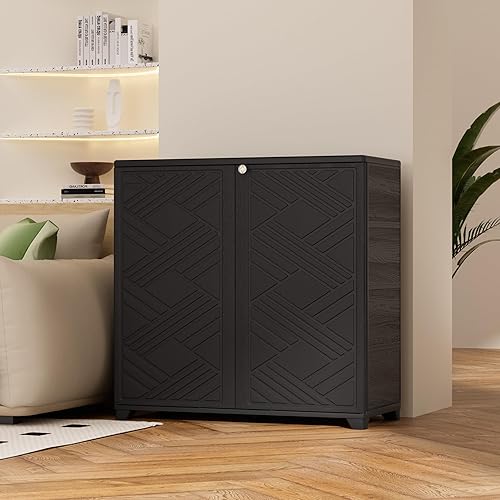 Miniatura 2 de ADDOK Armario de almacenamiento de plástico para interiores y exteriores, 34 x 15 x 34 pulgadas con 1 estante, cobertizo de almacenamiento al aire