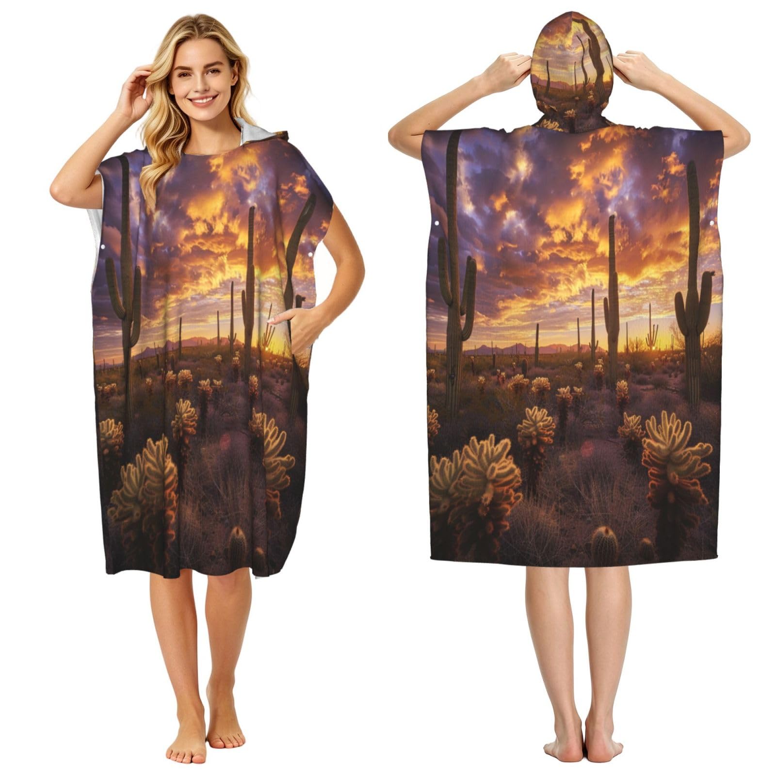 DTHKJNLSF Cactus Group Adult Hooded Beach Poncho Towel