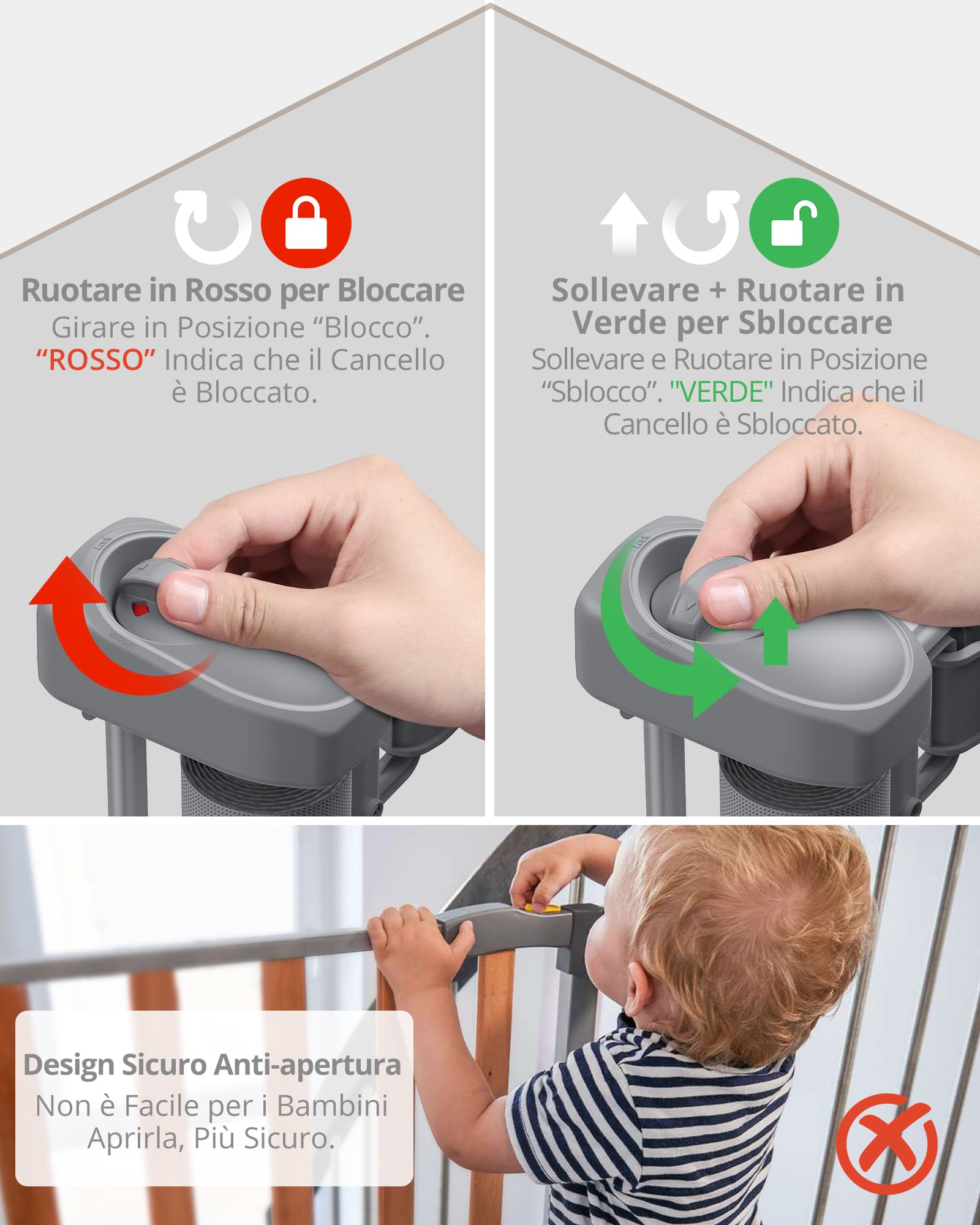 HOMGEN Cancello per Scale Retrattile Durevole Cancello Retrattile per Bambini 180cm con manopole Facile da Installare Cancello Retrattile per Cani Alto 86cm Cancello Retrattile Antistrappo -Grigio