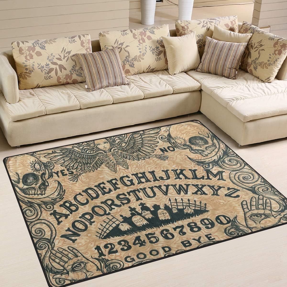 Ouija Board Art Area Rug 5'x 7', Educational Polyester Area Rug Mat for Living Dining Dorm Room Bedroom Home Decorative