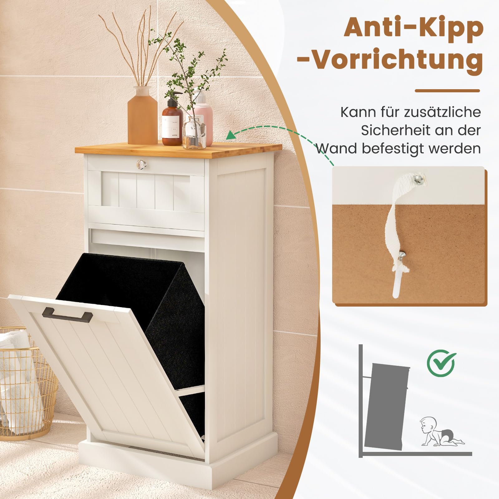 COSTWAY Waskast met wasmand, wasverzamelaar met lade, tafelblad van