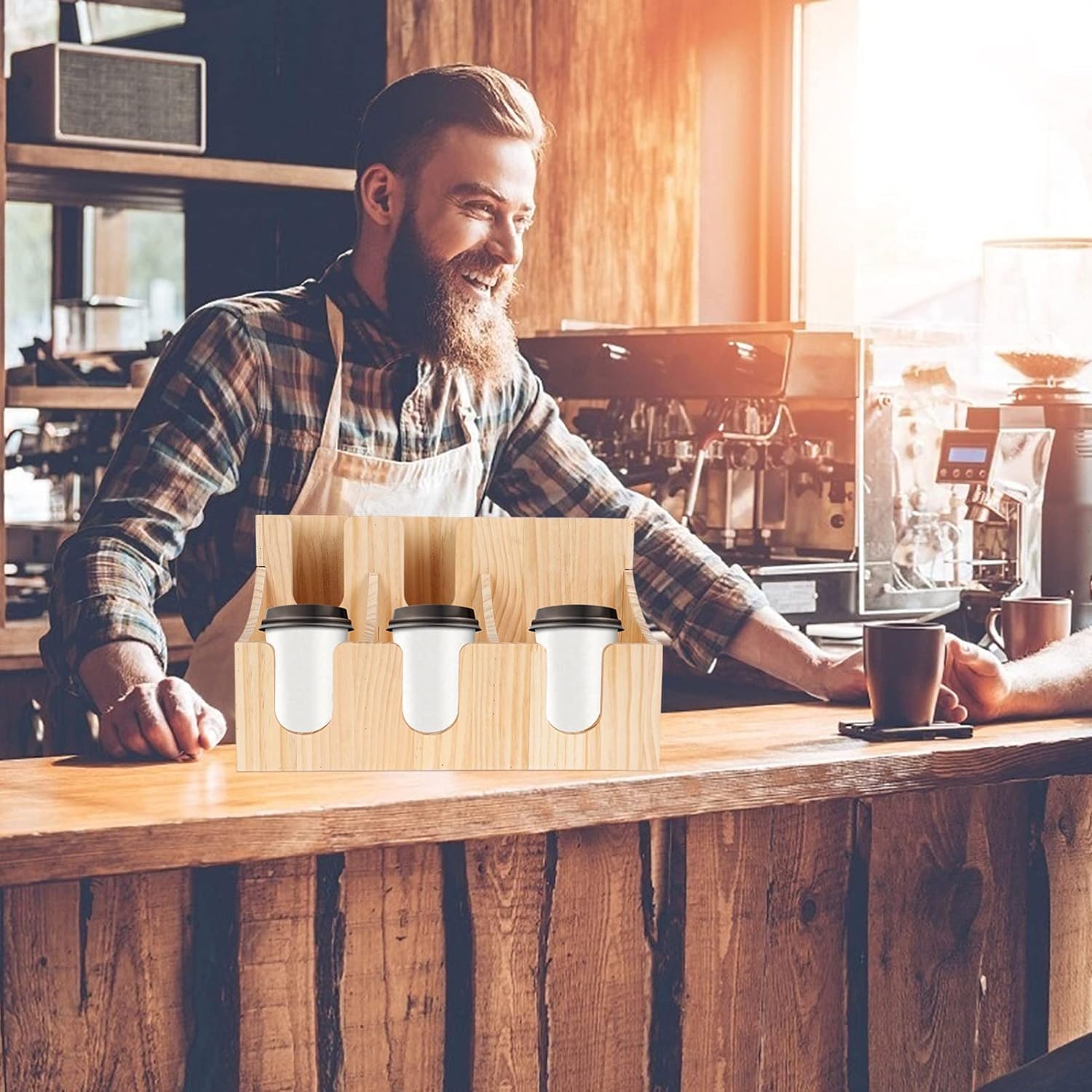 1 pz per Stand Cup Paper Desktop Usa e getta Pratico Ristorante Tazze di stoccaggio in legno Organizzatore Coperchio Dispenser Caffè Mensola Titolare Negozio di tessuti Vano Paglia