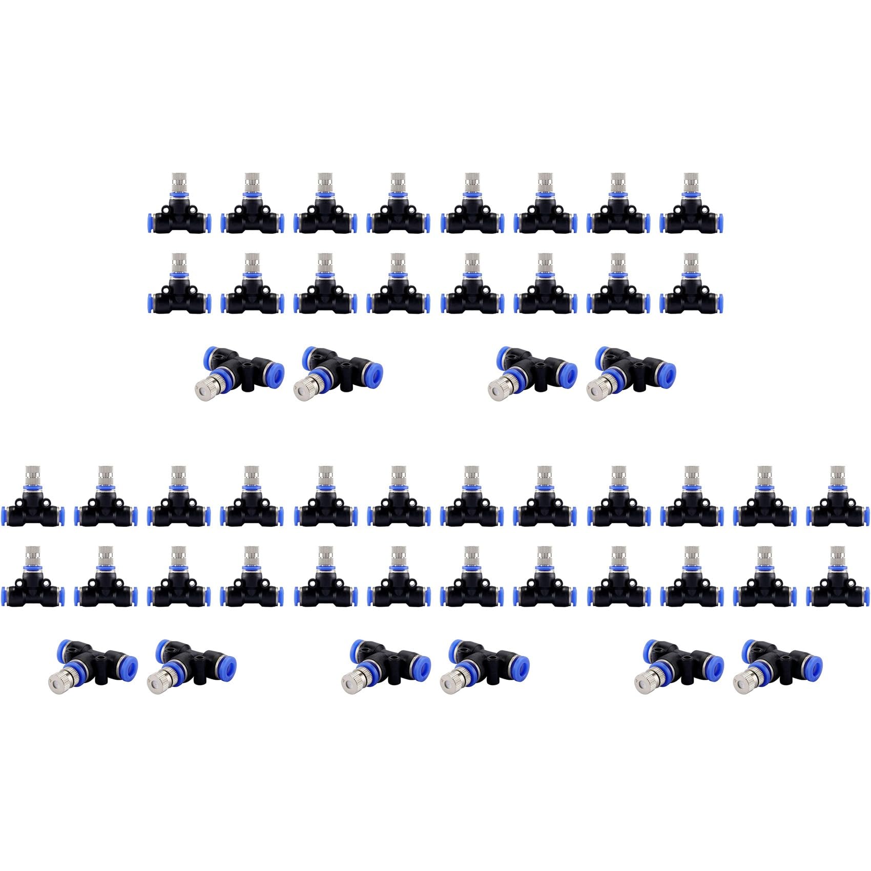 Jnchdghwa Blue&Black Misting Nozzle Kit 1/4-Inch With Nozzle Cooling Device Connectors For Outdoor Water Mister Cooling System 50Pcs