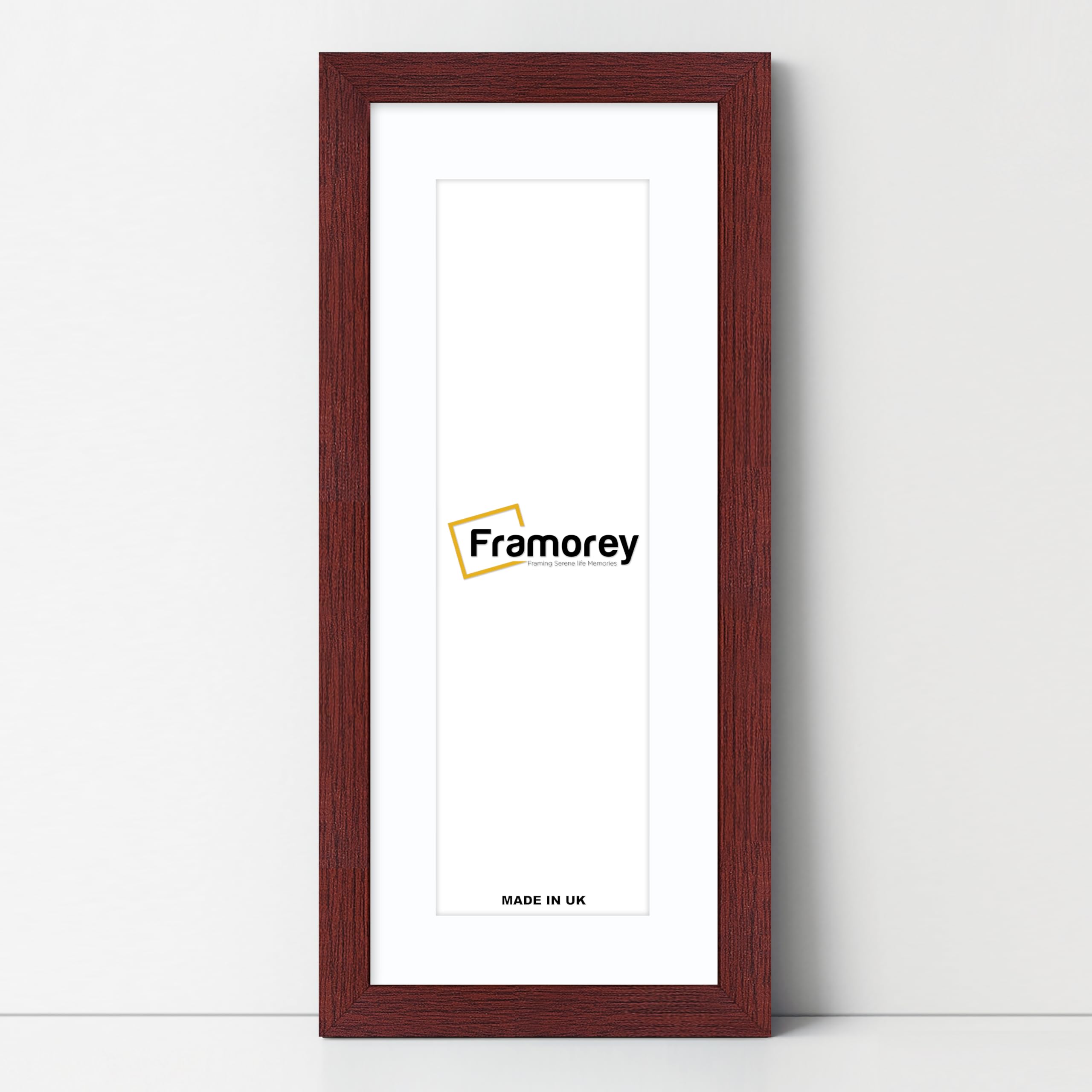 Framorey Framing Serene Life Memories Mahogany With White Mount Framorey Panoramic Style, Oxford Flat Wooden Effect Picture Frame, 20X12" Size Mahogany Photo Frame With 16X8" Size White Mount, Handmade Frame, Wall Art Hanging Frame, Best Home Decor Frames