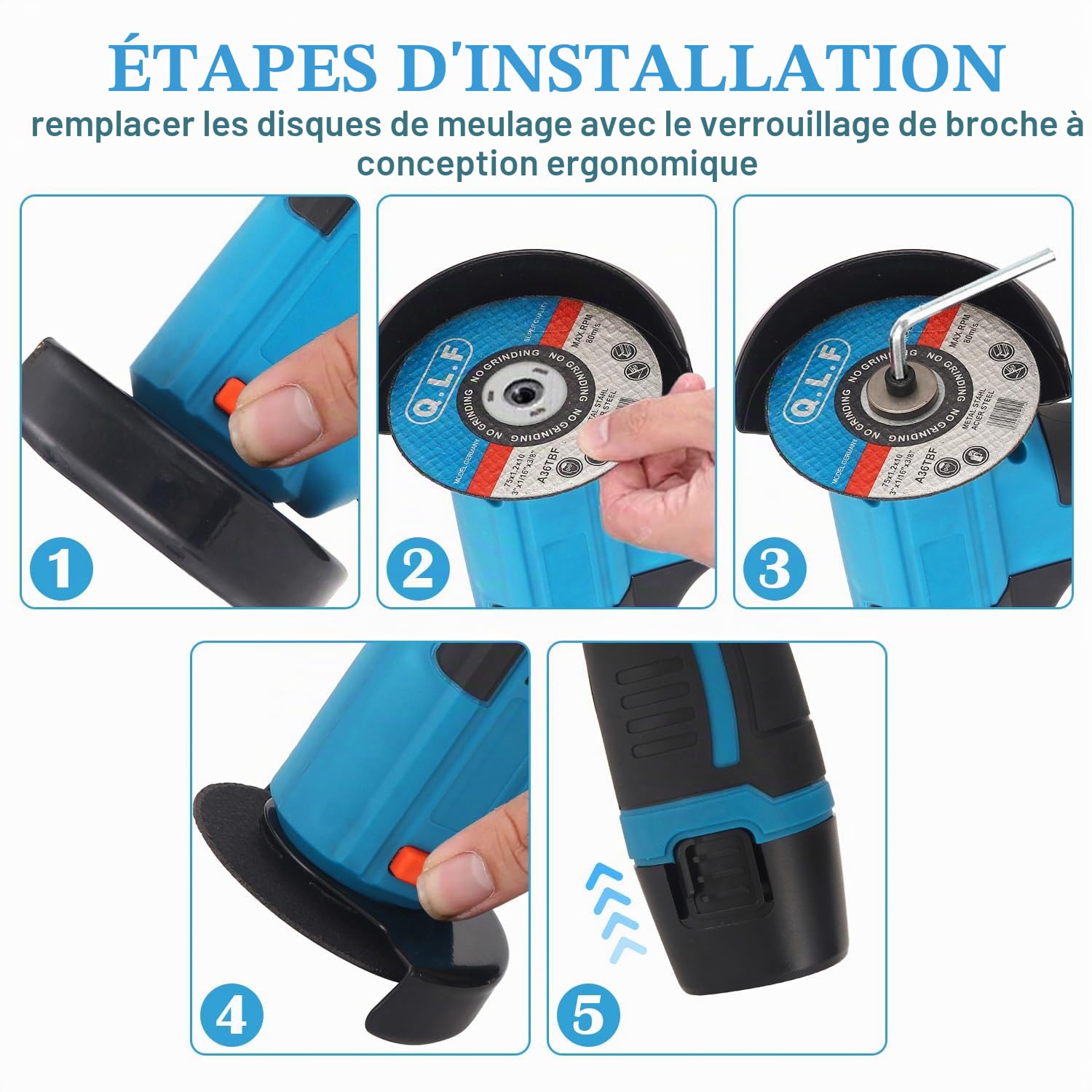 Mini Meuleuse D'Angle Sans Fil 19500RPM 12V Professional Disqueuse Sans Fil avec 2 batteries 4500mAh, 7 Disques à Tronçonner 75mm, Meuleuse d'angle pour Couper, Polir et Poncer