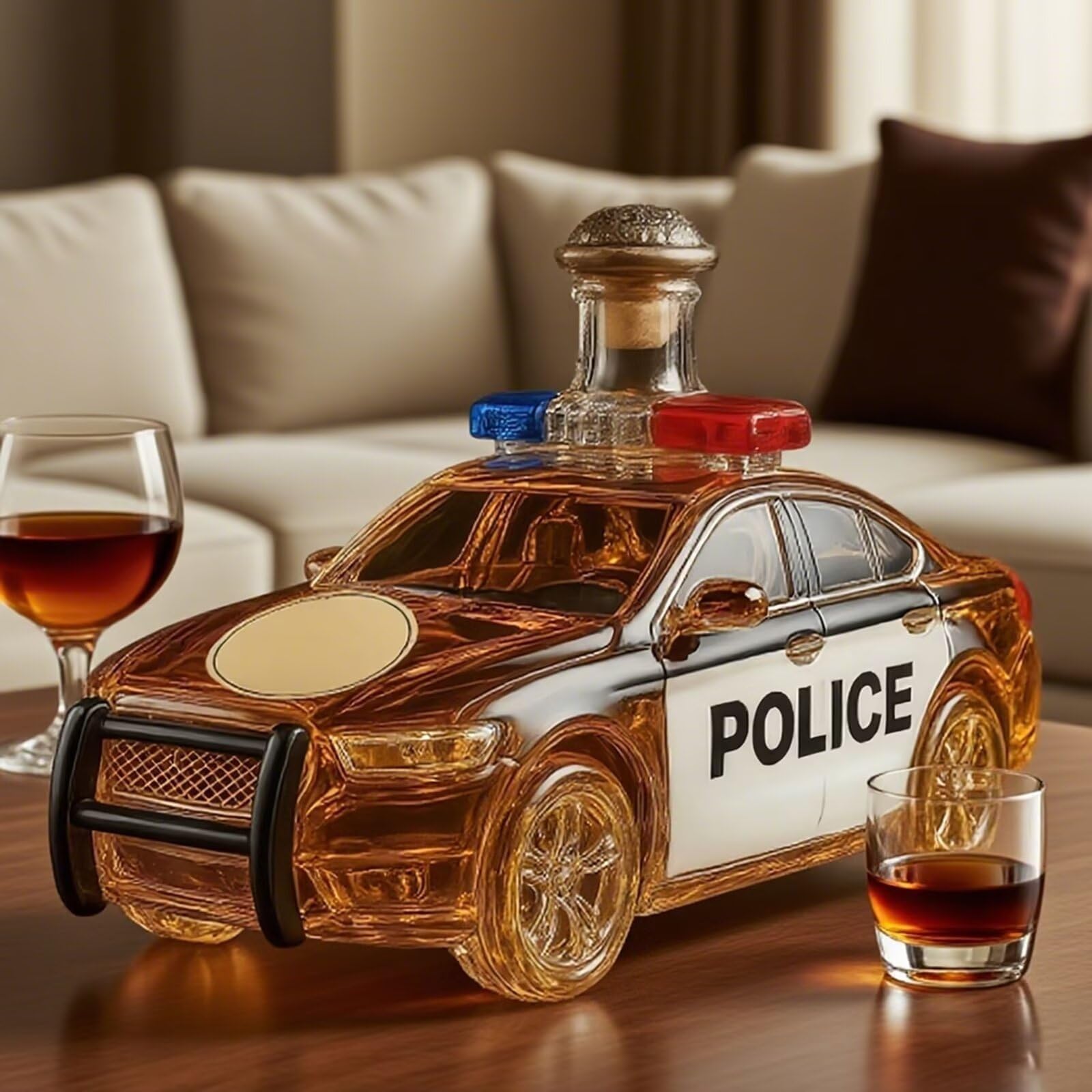 Karafka do whisky Whisky, samochód policyjny w kształcie whisky i wina do przechowywania alkoholu, 3D szklana karafka do whisky puste butelki wina z motywem kreatywny(A)