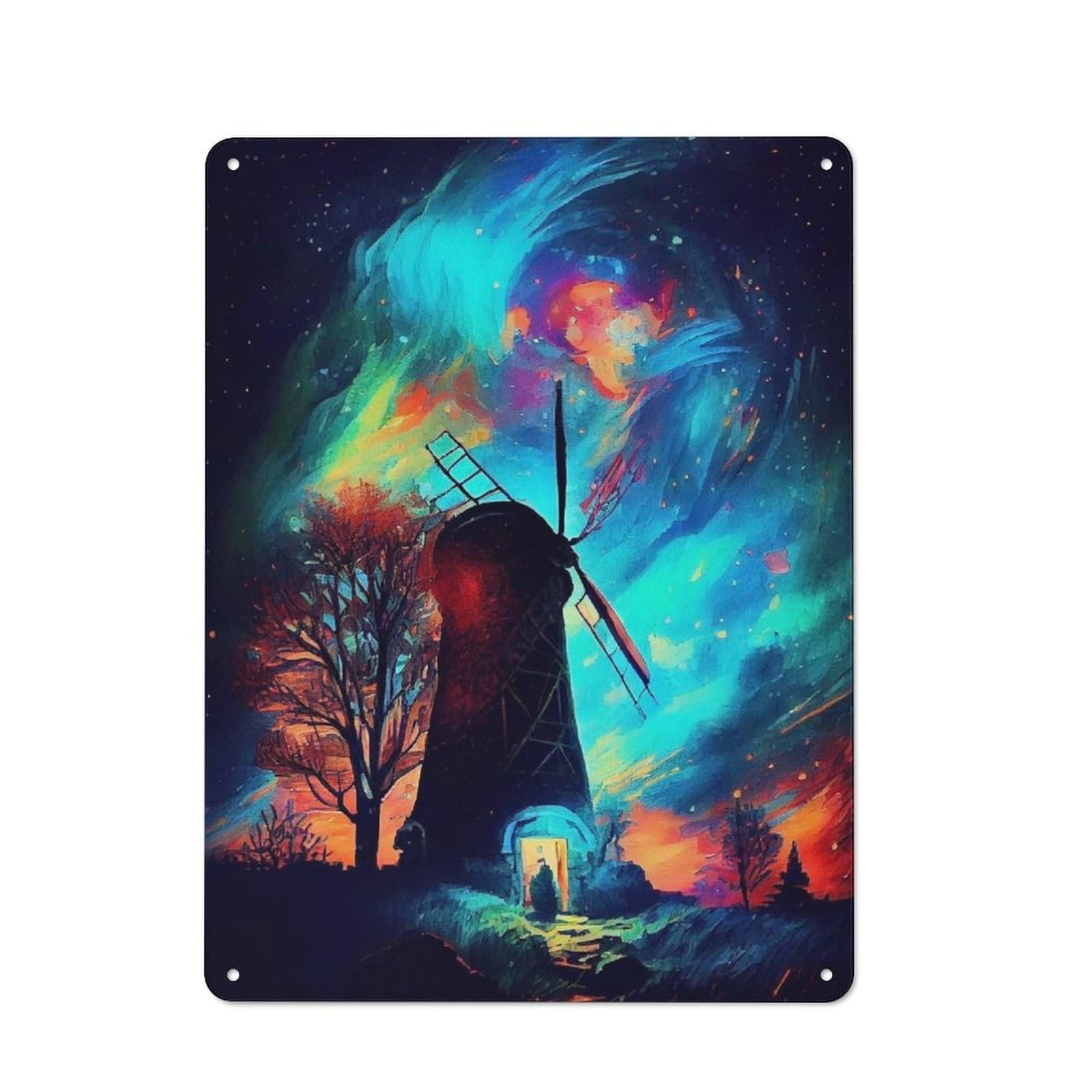 Junmoney Neon Night With Windmill Rustic Metal Plaque 40X30cm For Studio Or Craft Room, Housewarming Present For People Styling Studio And Craft Room
