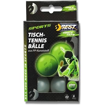 BEST SPORTING Table Tennis Balls Glow In The Dark Pack of 6 I 1 Star Quality I Indoor & Outdoor Set I 40 mm Diameter I Ping Pong Balls I Table Tennis Accessories